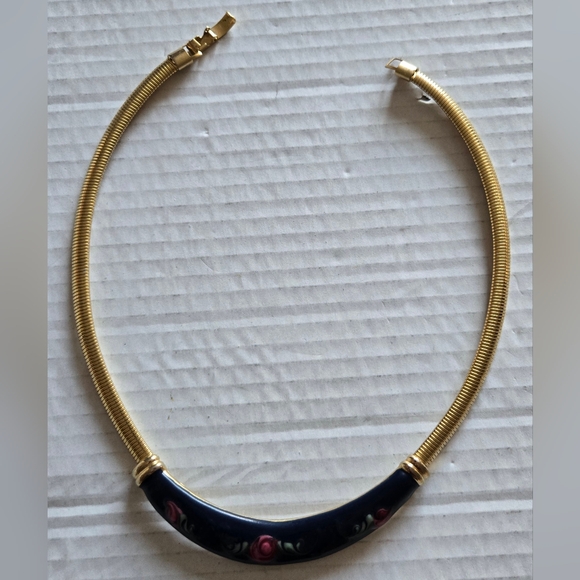 Gold Tone Enameled Snake Chain 17" Collar Necklace - Picture 3 of 9